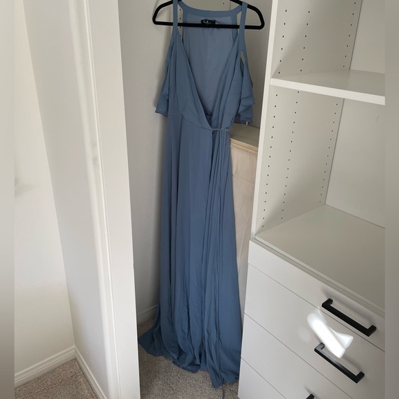 Easy Listening Slate Blue Cold-Shoulder Wrap Maxi Dress - Picture 10 of 11